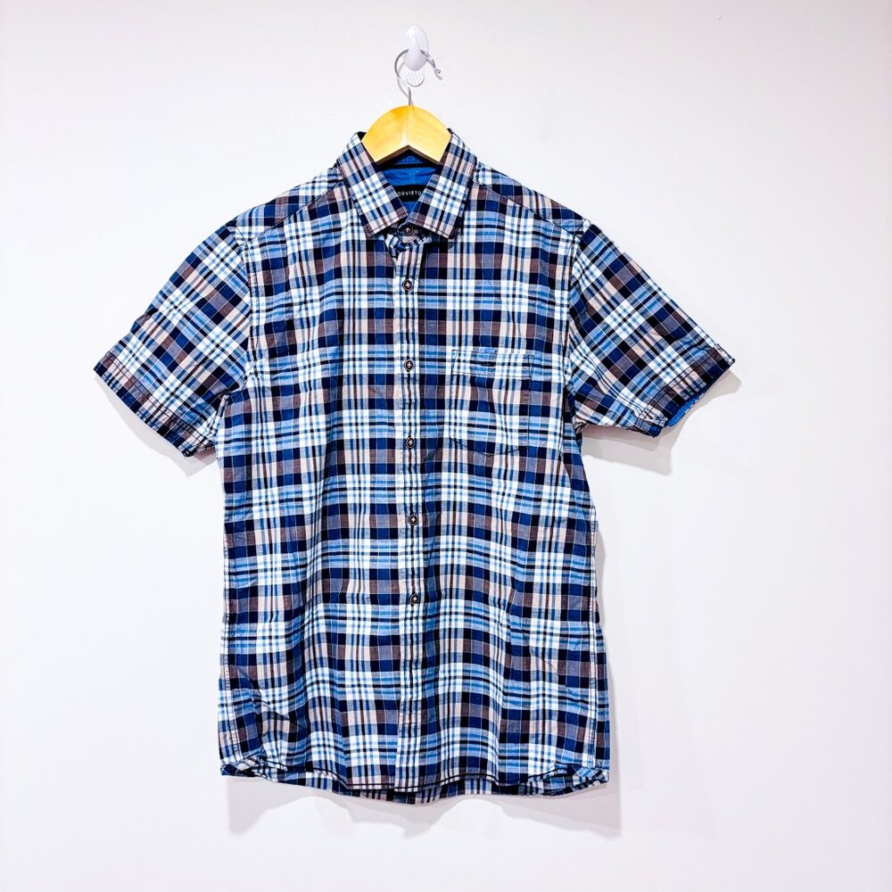 ORVIETO Brown and blue plaid short-sleeve shirt |‎ Easy casual | Small